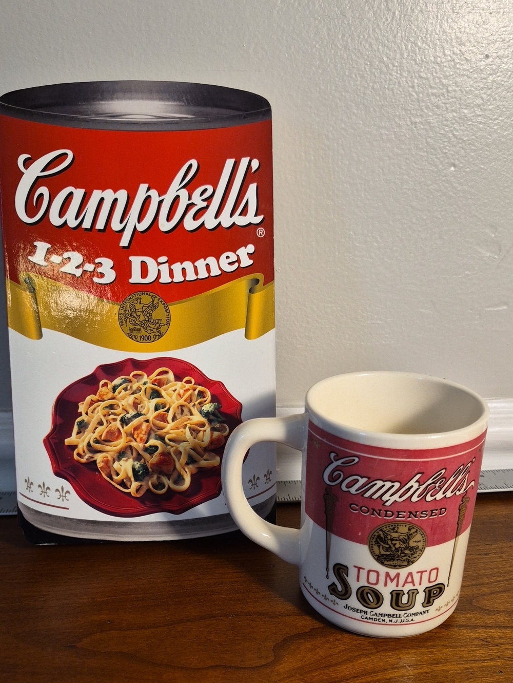VINTAGE Campbell's Red Tomato Soup Ceramic Mug & Campbells 1-2-3 Dinner Book